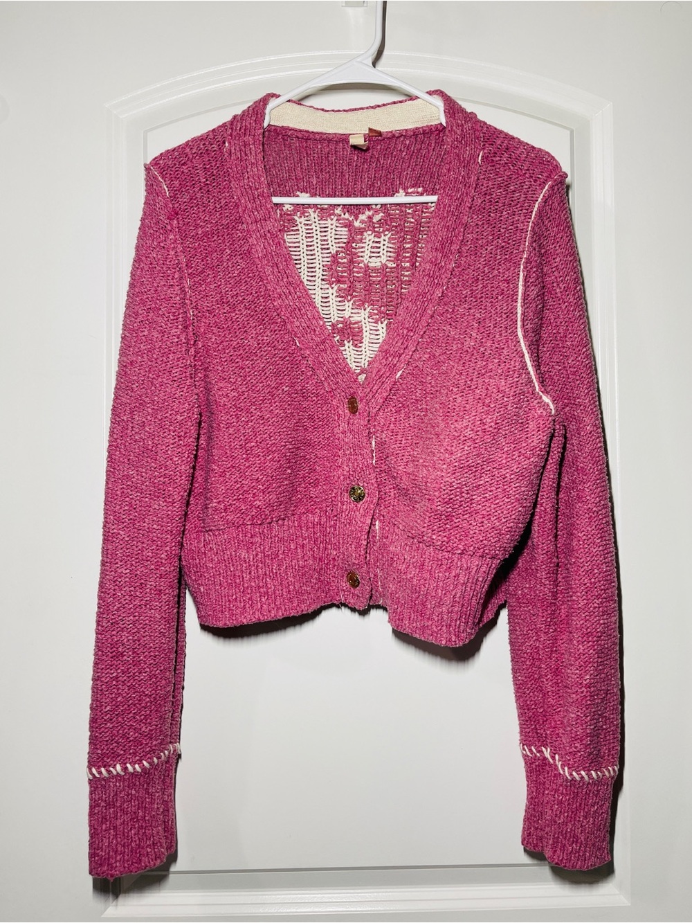 Pilcro Rose Pink Cropped V-Neck Button Cardigan